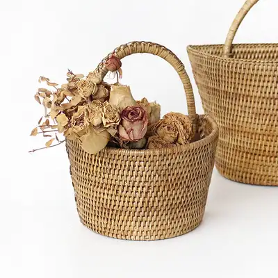 S Size Rattan Hanging Basket Wall Hanger | Wall Hanging Plant Basket Seagrass Planter Cover