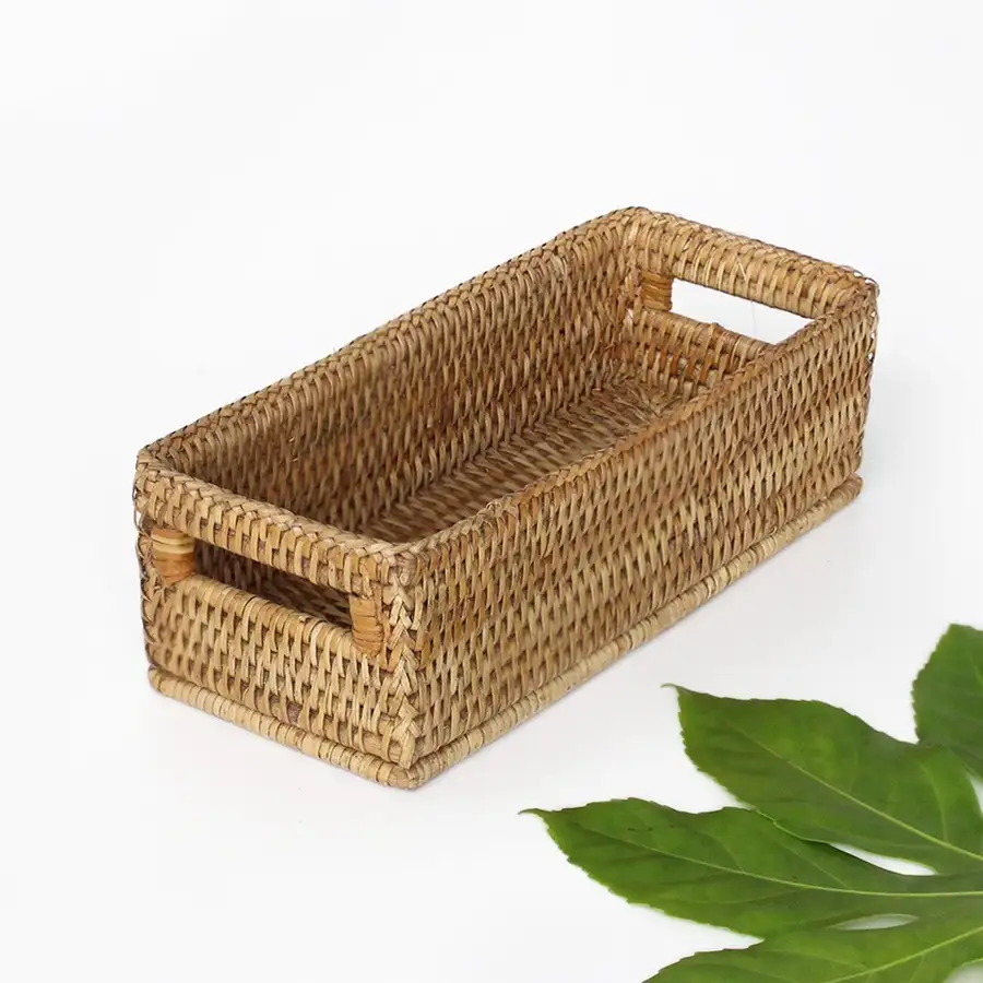 S 25.5x12cm Rectangular Rattan Bread Basket | Bakery Home Cafe Seaweed Fruit Basket — 1