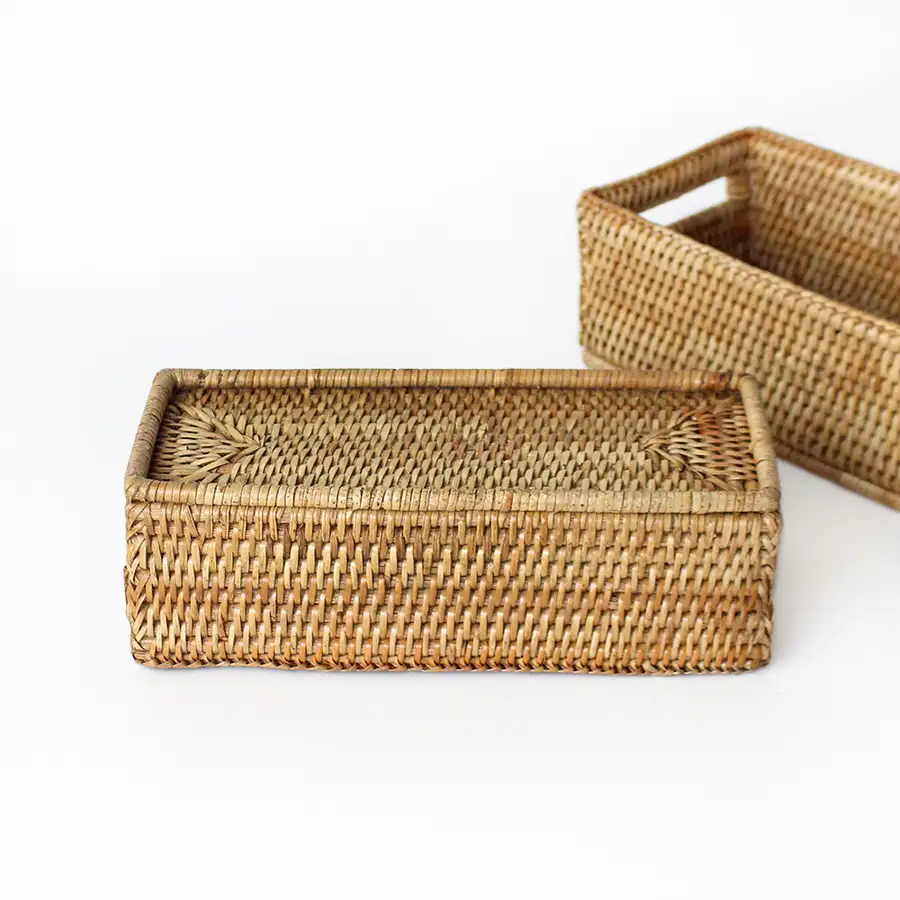 S 25.5x12cm Rectangular Rattan Bread Basket | Bakery Home Cafe Seaweed Fruit Basket — 2