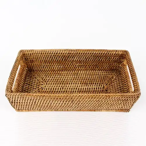 S 25.5x12cm Rectangular Rattan Bread Basket | Bakery Home Cafe Seaweed Fruit Basket — 3