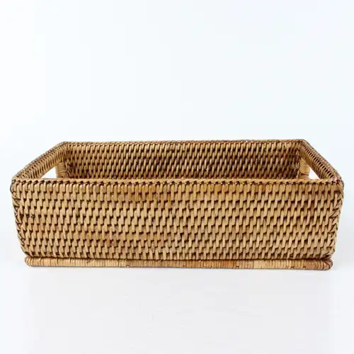S 25.5x12cm Rectangular Rattan Bread Basket | Bakery Home Cafe Seaweed Fruit Basket — 4