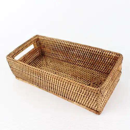 S 25.5x12cm Rectangular Rattan Bread Basket | Bakery Home Cafe Seaweed Fruit Basket — 5