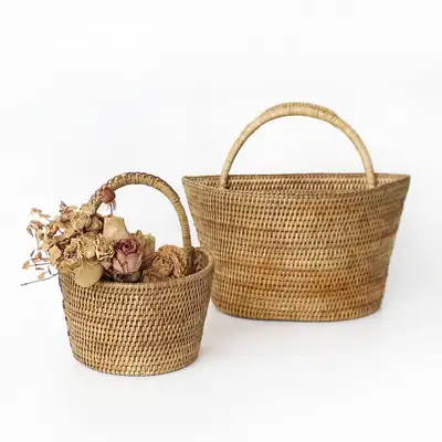 Rattan Hanging Basket Wall Mount | Wall Hanging Plant Basket Seagrass Woven Flower Basket