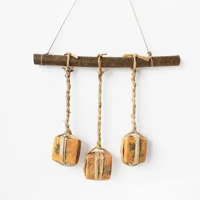 Domestic Wood Hanging Soybean Paste Block Model 3-Piece Korean Folk Living Ornament Traditional Craft