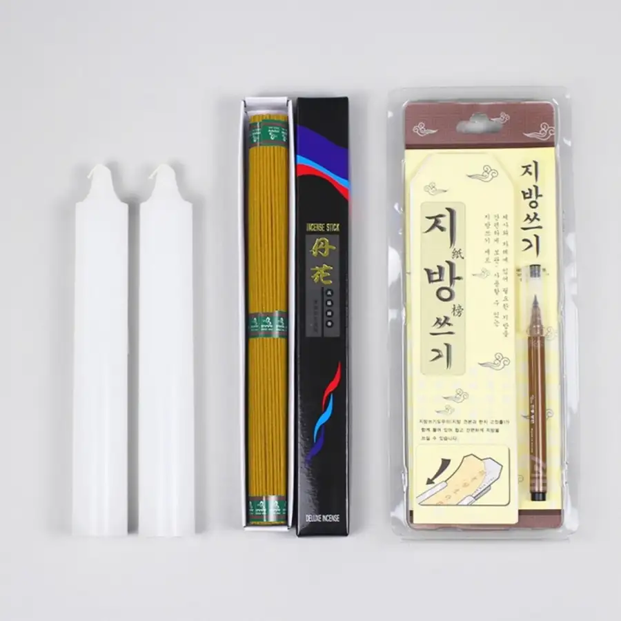 祭祀用品蜡烛+脂肪笔+单花香(长) 3件套装