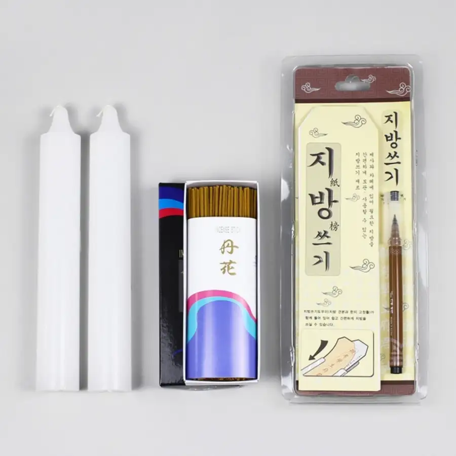 祭祀用品蜡烛+油脂盘+短花香(短)3种套装