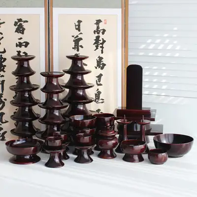 南原新特形梣木精制漆器祭祀用品38件套装 B型（漆器退酒壶+脂肪烛台）