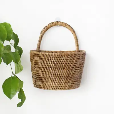 S サイズ ラタン 壁掛けホルダー l ハンギングバスケット シーグラスバスケット