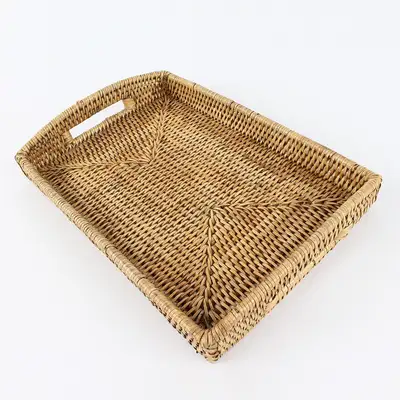 S. 29x20cm ラタン長方形トレイ ネオ | パン皿 バスケット ホームカフェ 間食プレート