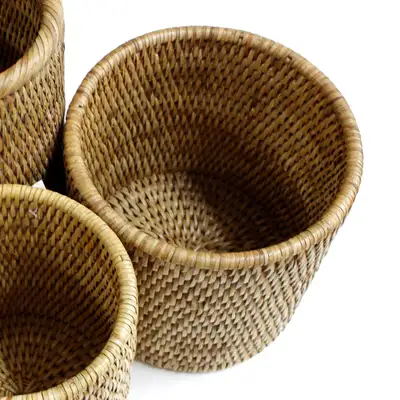 15x13cm ラタン円筒バスケット | 海草かごが生け花入れ