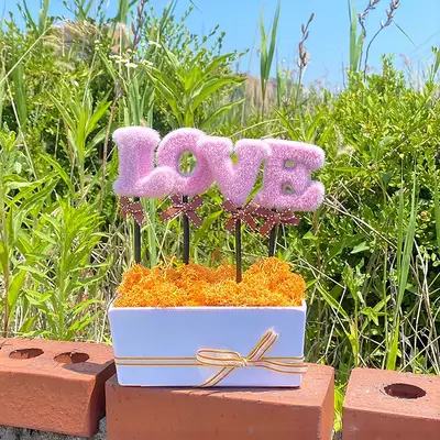 LOVE ピンク オレンジ モスアイシー 화분 | トナカイ苔