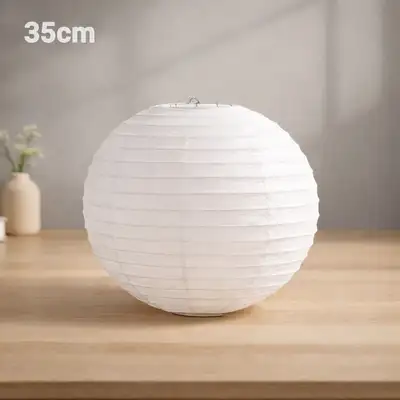 35cm White Hanji Paper Lantern Shade (Plain Round Light - Japanese Style Paper Lantern - Traditional Korean House Izakaya Interior Mood Light Decor)