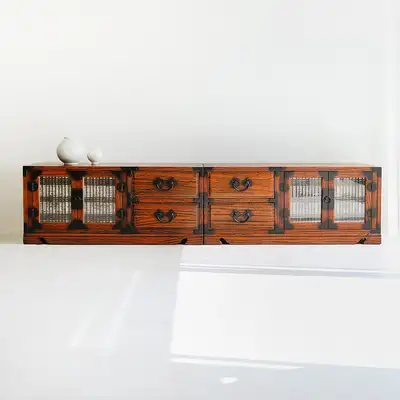 Premium Paulownia Lattice Door Cabinet Set Traditional Antique Furniture
