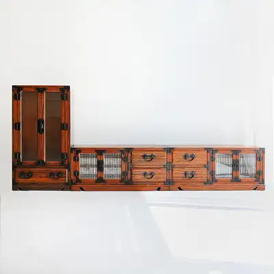 (2-Piece Set) Premium Paulownia Lattice Door Cabinet Set + Paulownia Liquor Cabinet Small (59cm) Traditional Korean Antique Furniture