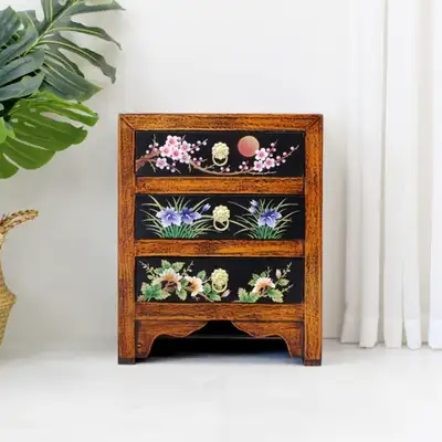 三层传统绘画抽屉柜 古董家具