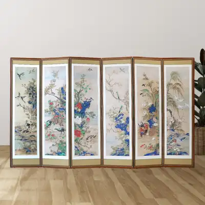名画花鸟图民画宴会用6折屏风+橡胶垫脚(01)