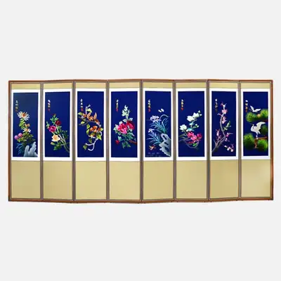 手工刺绣8折屏风 - 花鸟12+支撑橡胶赠送