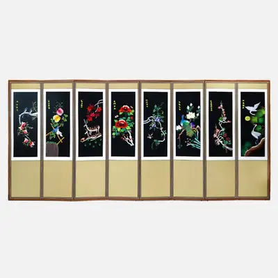 手工刺绣8折屏风-花鸟11+赠支撑橡皮