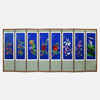手工刺绣8折屏风-花鸟07+赠送支撑胶垫