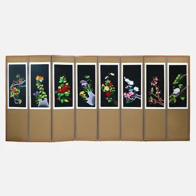 手工刺绣八折屏风-花鸟05+支撑橡胶赠送