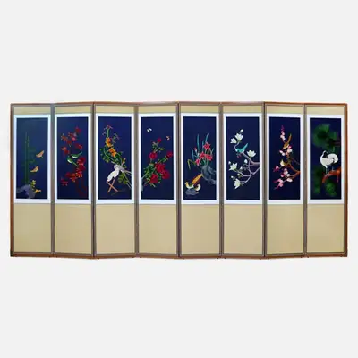 手工刺绣8折屏风-花鸟02+支撑橡胶赠品