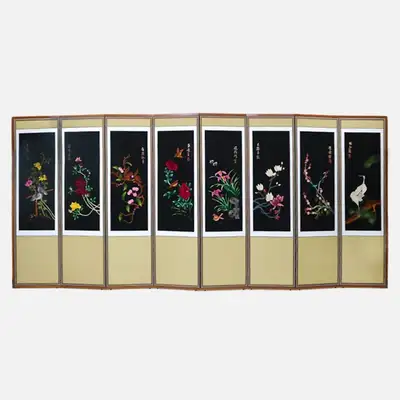 手工绣花八折屏风 - 花鸟01+防倾倒橡胶赠品