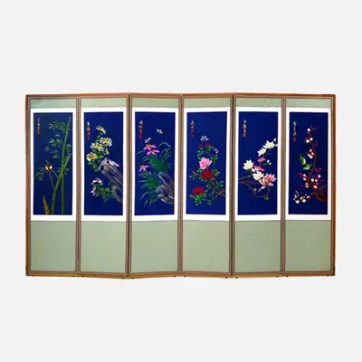 手工刺绣6折屏风 - 花鸟05+支撑橡胶赠送