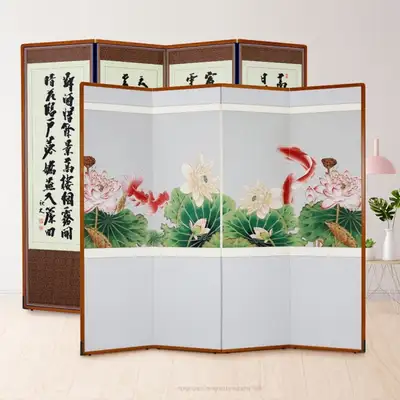 传统莲花双面四折屏风+支撑胶条固定装置