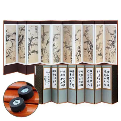 海强 竹石图 十幅屏风+支撑橡胶固定装置