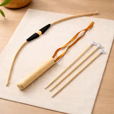 Traditional Bamboo Bow Qubang Arrow + Quiver Set (Folk Play Experience Archery Chuseok Seollal Holiday Decoration Props)