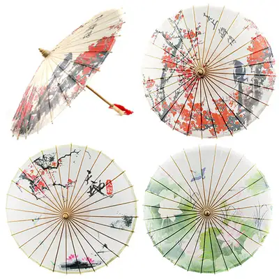Oil Paper Umbrella with Bamboo Frame - Ceiling Decoration Prop for Wedding, Kimono, and Traditional Dance