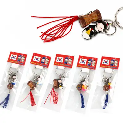 伝統韓国記念品 鼓・장구 人形キーリング 5P（外国人ギフト 返礼品 販促品 キーリング 観光 団体ギフト）
