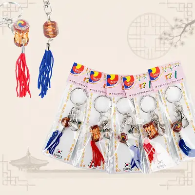 伝統韓国記念品 鼓・장구 結び飾り キーリング 5P ブラウン（外国人ギフト お返し キーリング 観光 旅行団体ギフト）