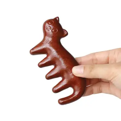 Wood Cat Gua Sha Massage Tool 1P (Wooden Hand Acupressure Scalp Foot Massage Stick Portable Meridian Massage Wand Health Gift)