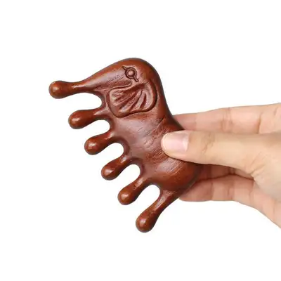Wood Elephant Gua Sha 1P (Wooden Hand Acupressure Tool Scalp Foot Massage Stick Portable Meridian Massage Rod Health Gift)