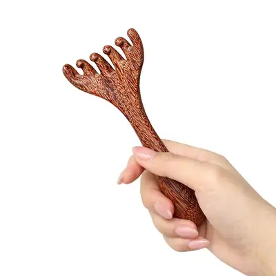 Wood Deer Antler Gua Sha 1P (Wooden Hand Acupressure Tool Scalp Foot Massage Stick Portable Meridian Massage Rod Health Gift)