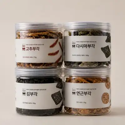 Bukkae Village Seaweed Cracker, Kelp Cracker, Lotus Root Cracker, and Red Pepper Cracker Set