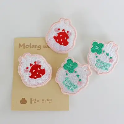 Molang Pink Woven Patch: Clover & Strawberry