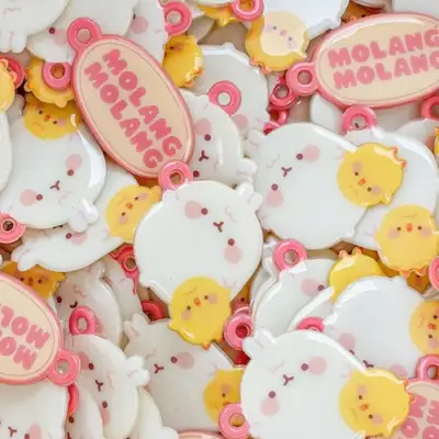 Molang Pew Squishy Keyring: Pink Jjak-gung