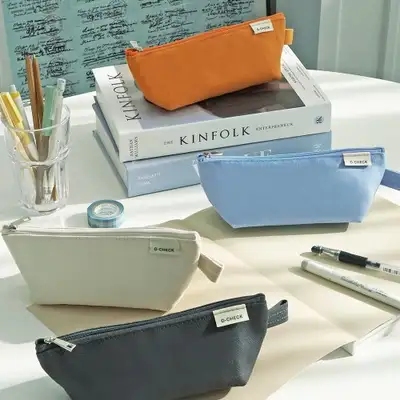 O-CHECK Canvas Triangle Pencil Case Pen Pouch
