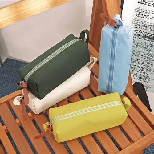 O-CHECK Canvas Square Multi Pouch Pen Case Pen Pouch — 4