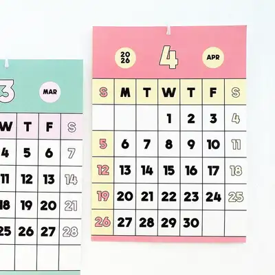 Momo Pop 2026 Calendar Color Block Monthly Calendar A3 Wall Hanging Calendar Interior Decor
