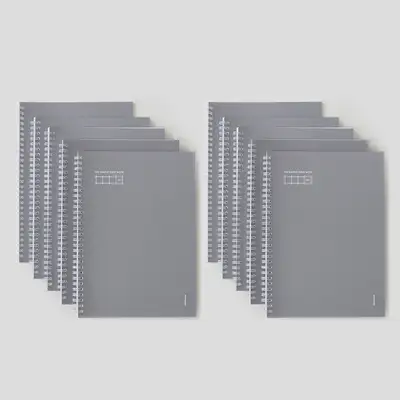 Momopop The Simple Spring Notebook B5 3 Types Grid Charcoal, Pack of 10