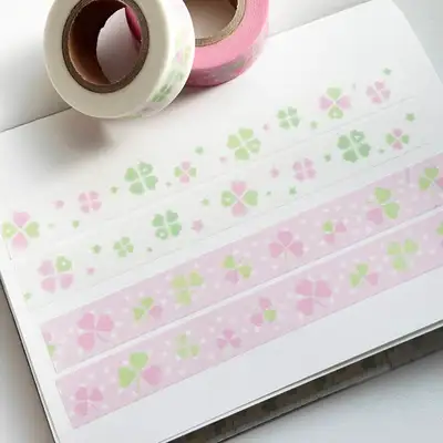 Love Crescent | 15mm Masking Tape (2 Types) - Fluffy Four-Leaf Clover, Swishy Three-Leaf Clover