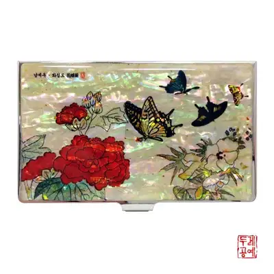 【南渓右】花蝶図 携帯名刺入れ - 芍薬と蝶