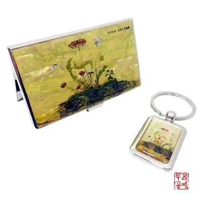 【シンサイムダン】草虫図 - 芍薬と白い蝶 カードケース＆キーリング