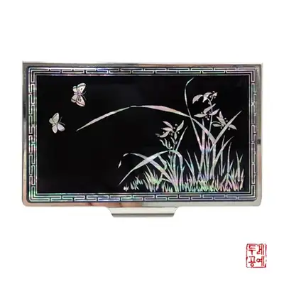 蘭と蝶の螺鈿携帯名刺入れ