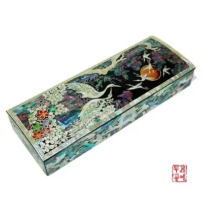 彩花文松鶴筆函