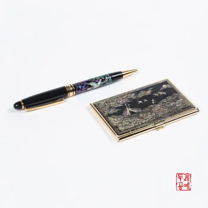 螺鈿松鶴 ゴールド名刺入れセット