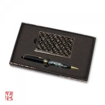 携帯名刺入れ + 螺鈿細工ボールペン セット